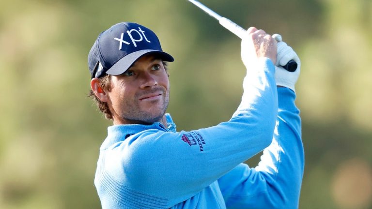 Adam Schenk of the United States plays his shot from the second tee during the first round of the Barracuda Championship