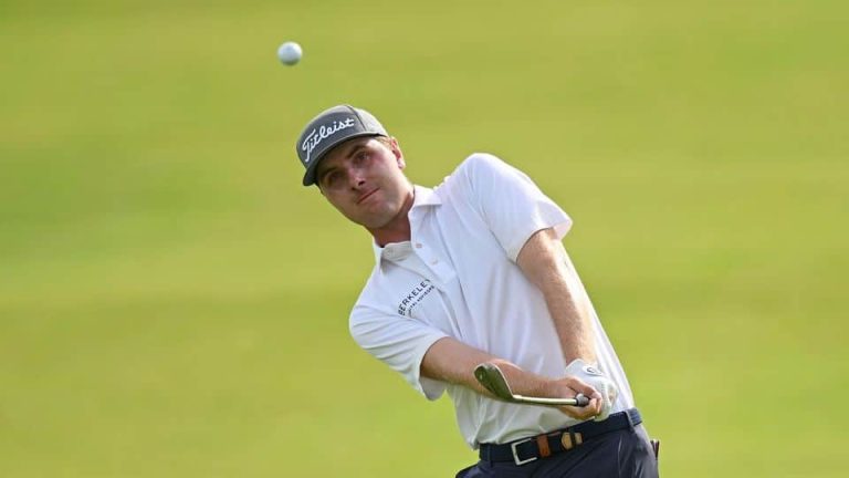 Ryan Gerard of USA plays an approach shot on day three of the AfrAsia Bank Mauritius Open 2026 at Heritage La Reserve Golf Club