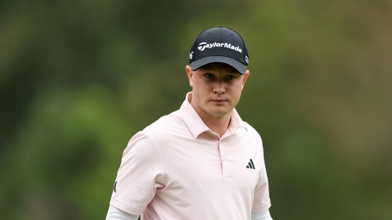 Jayden Schaper of South Africa reacts after a birdie putt on the 17th green during the continuation of the weather delayed third round on day four of the Alfred Dunhill Championship 2026