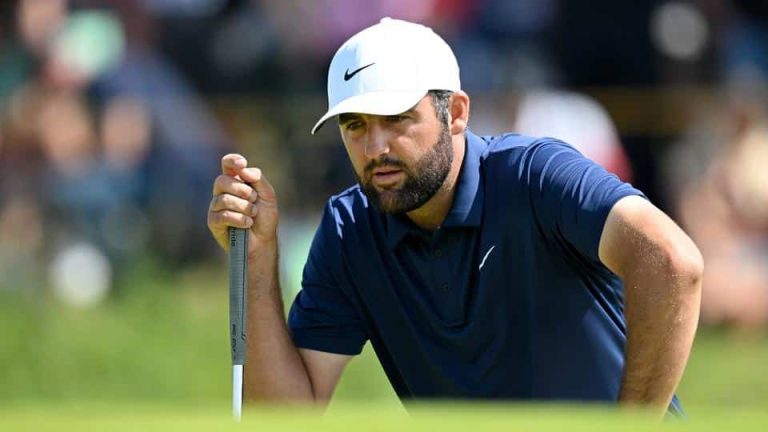 American Express R4 – Golf Today Scottie Scheffler of the United States lines up a putt on the second green during Day Four of The 153rd Open Championship at Royal Portrush Golf Club