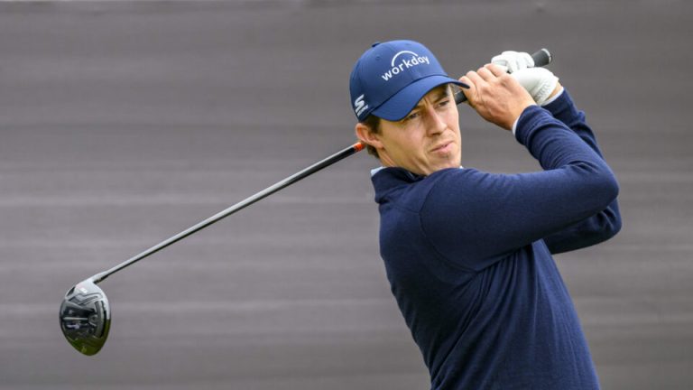 Matt Fitzpatrick watches his drive at the Scottish Open