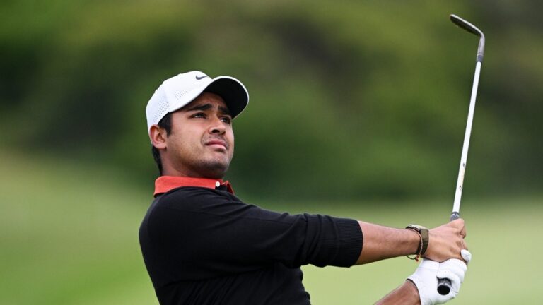 Yurav Premlall of South Africa plays a shot on the 12th hole on day three of the Estrella Damm Catalunya Championship 2026