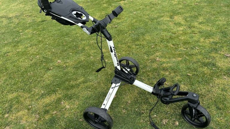 Bag Boy Nitron Swivel Push Cart Review The Bag Boy Nitron Swivel Push Cart unfolded without a golf bag